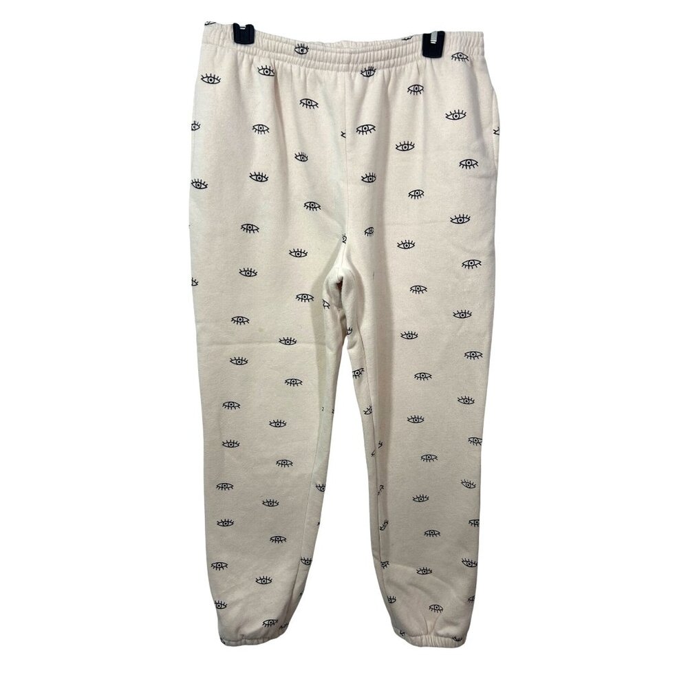 Adika Women’s Cream Sweatpants L Graphic Eye Pattern Joggers All Over Print Soft